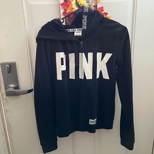 Like-New PINK zip up hoodie, black and white!